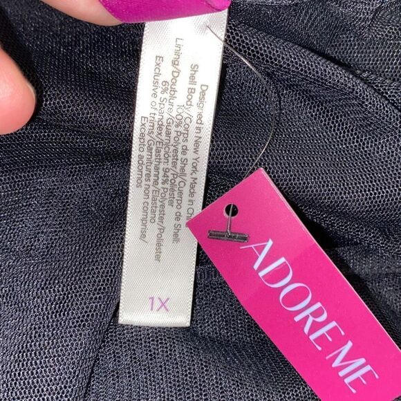 Adore Me Womens Deep V Neck Tulle Sheer Skirt Overlay Black Bodysuit Size 1X NWT - Picture 7 of 8